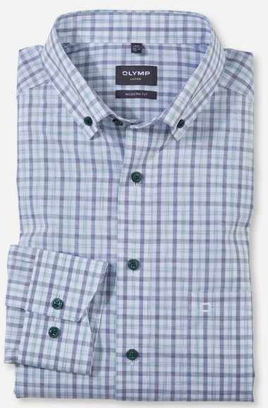 1/1 Arm Freizeithemd in weiß-grau-grün fein kariert