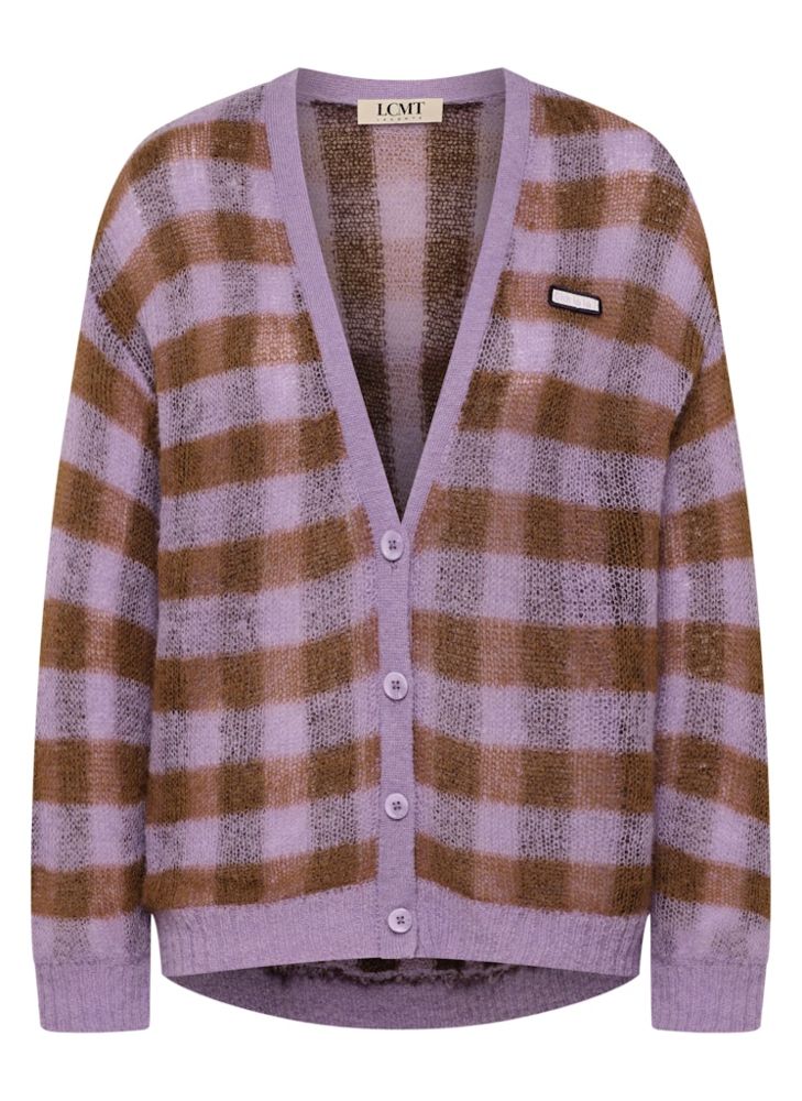 Boucle Strickjacke in lavendel-mokka