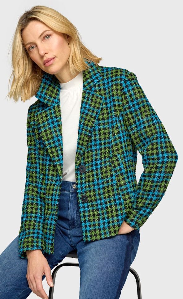 Leichte Blazer-Jacke in petrol-grün kariert
