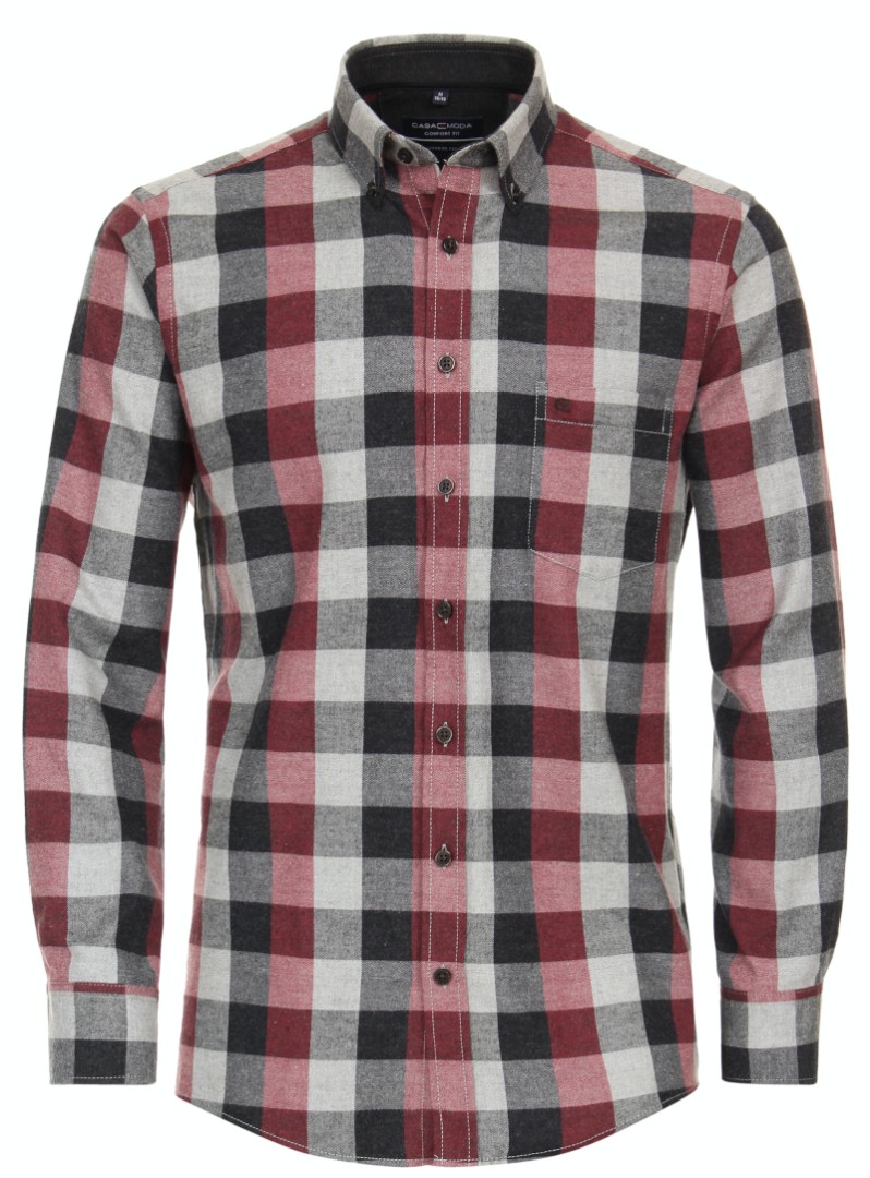1/1 Arm Flanellhemd in mehrfarib kariert mit bordeaux