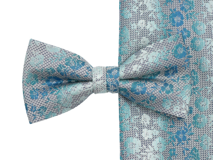 Seiden Schleife mit Tuch in petrol/bleu/grau