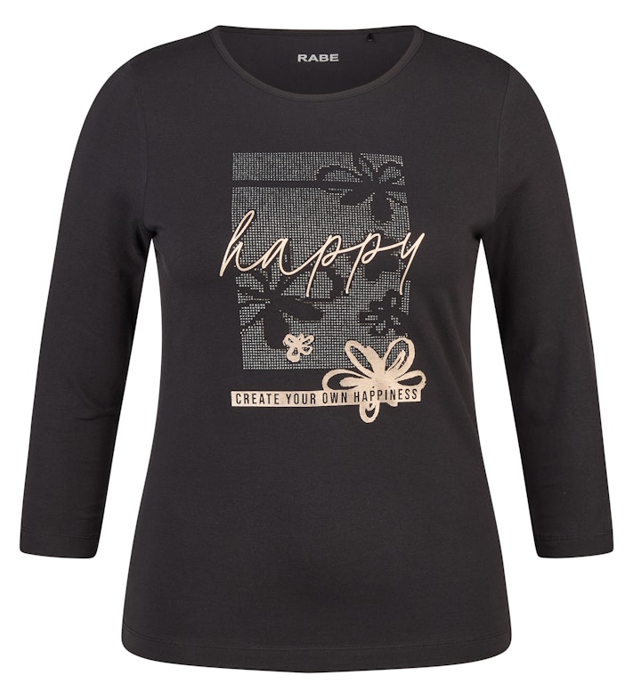 3/4 Arm T-Shirt mit Strass in schwarz mit Print