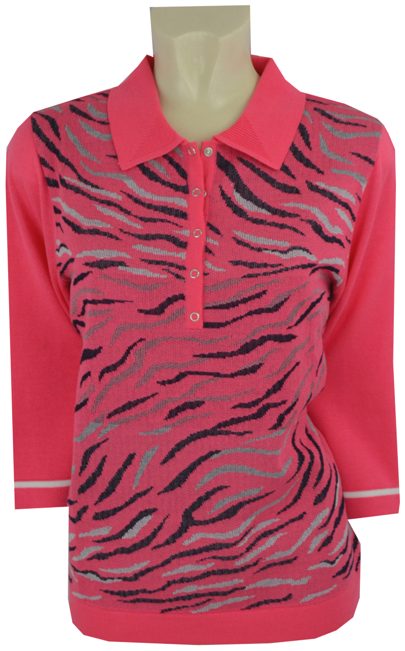 Pullover mit Kragen in mehrfarbig magenta gemustert