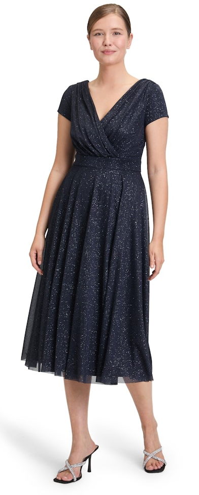 Midi langes Kleid in dark blue/grey mit Glanz