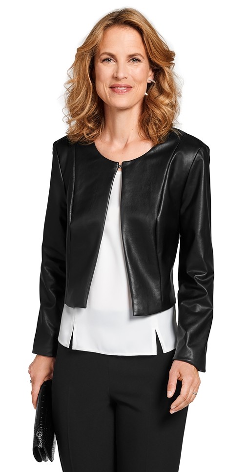 Kunstleder Kurzjacke in schwarz