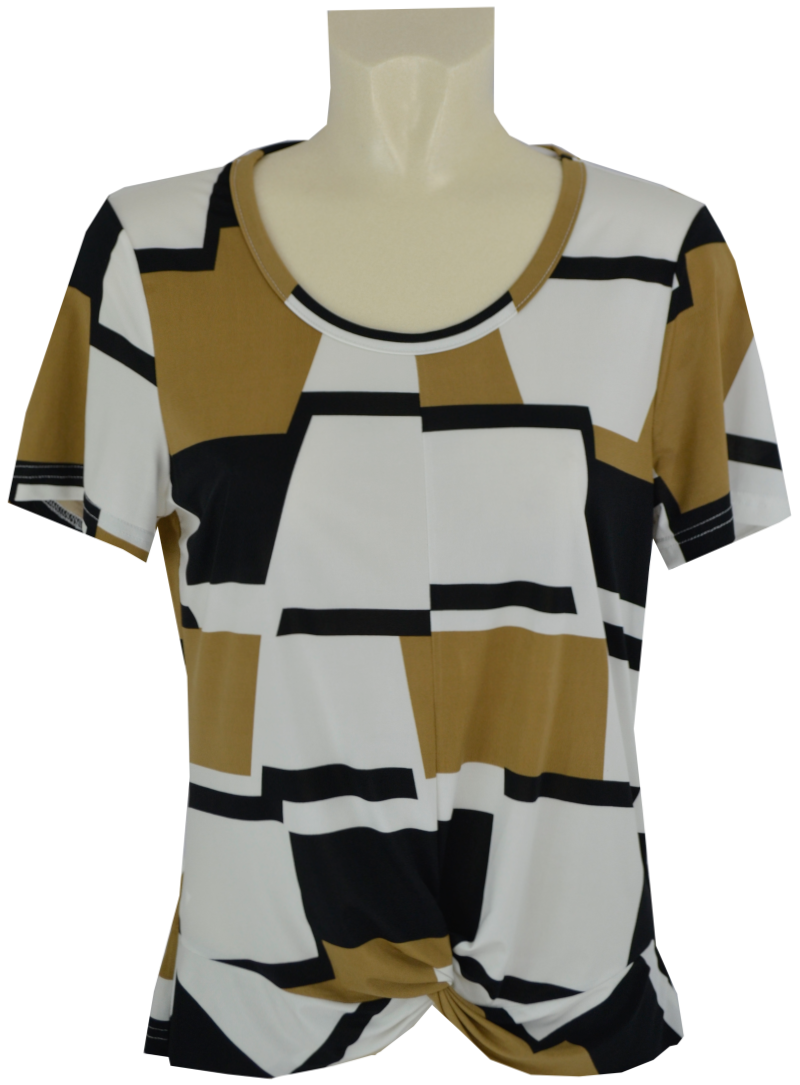 Shirt in schwarz-ecrue-camel