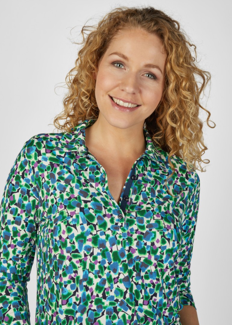 3/4 Arm Polo Shirt in allover mit kiwi-grün gemustert