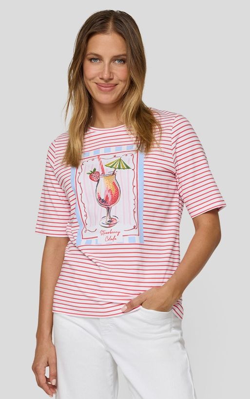 1/2 Arm Shirt in geringelt mit sportivem Print