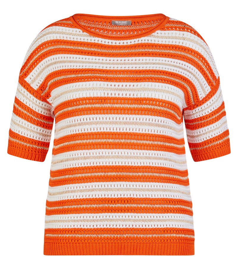 1/2 Arm Pullover in geringelt mit orange