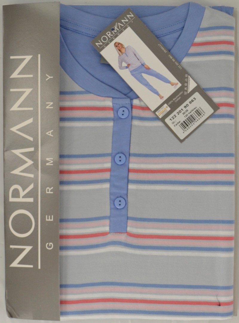 1/1 Arm Pyjama in bleu gemustert