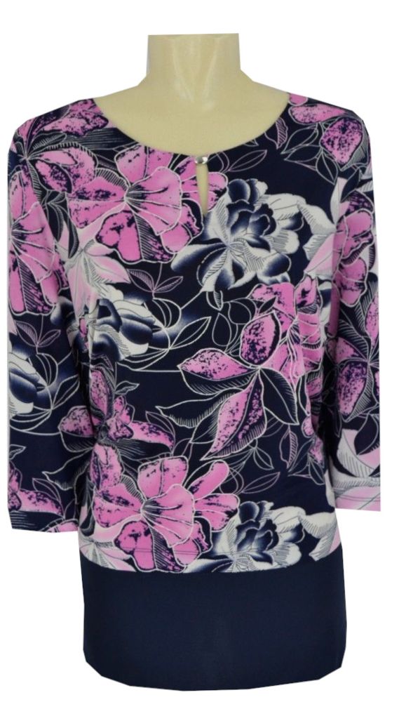 Festliches Shirt in marine-pink floral gemustert