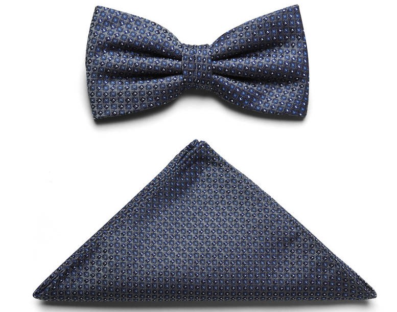 Festliche Schleife mit Tuch in grau-blau sowie minimal Muste