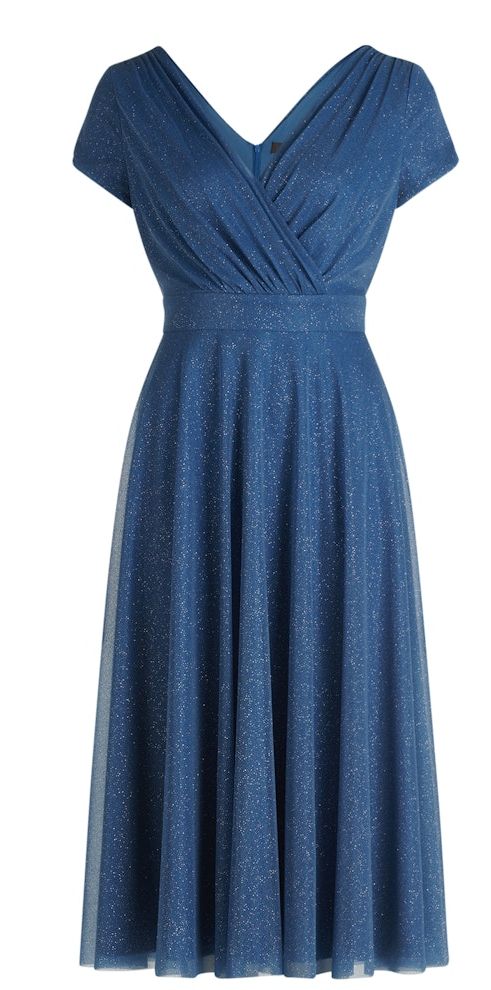 Mittellanges Kleid in Silver/Blue mit Glanz