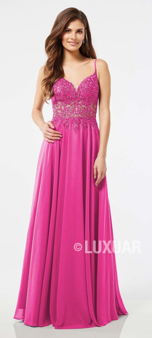 Langes Ballkleid in fuchsiarosa
