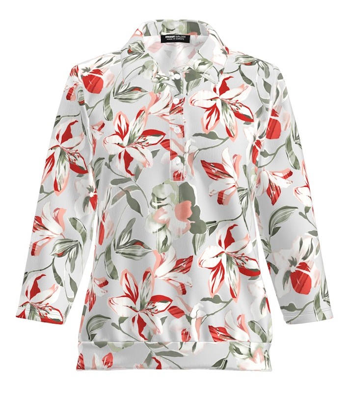 Poloshirt mit 3/4 Arm in mehrfarbig floral gemustert