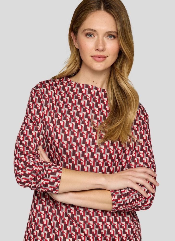 3/4 Arm T-Shirt in bordeaux mit dezentem Muster
