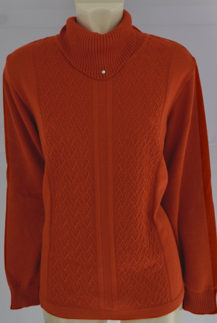 Pullover mit halsfernem Rolli in dunkel orange