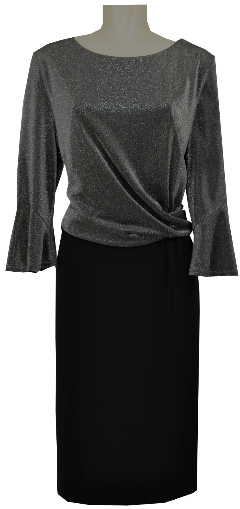 18809407-9385 Mittellanges Kleid in schwarz-silber