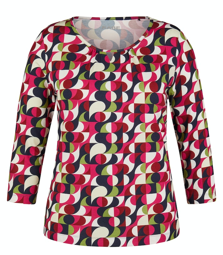 3/4 Arm T-Shirt in mehrfarbig gemustert mit rot