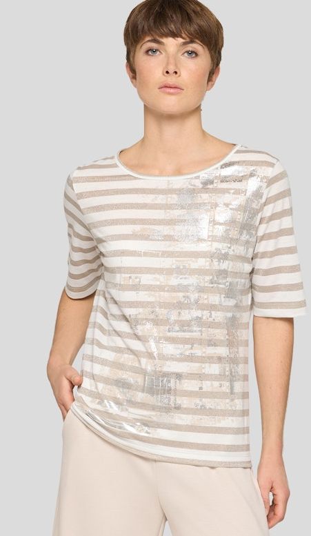 1/2 Arm Shirt geringelt mit Print und Glanz
