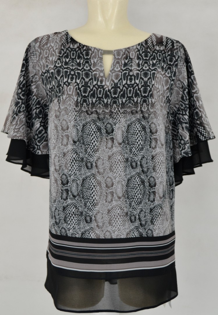 Festliches Shirt in grau-beige-schwarz gemustert