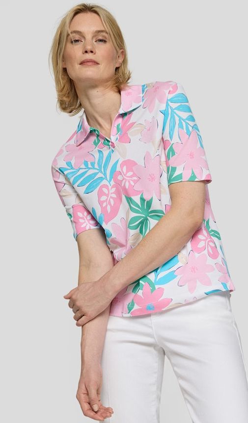 1/2 Arm Polo Shirt in floral gemustert mit