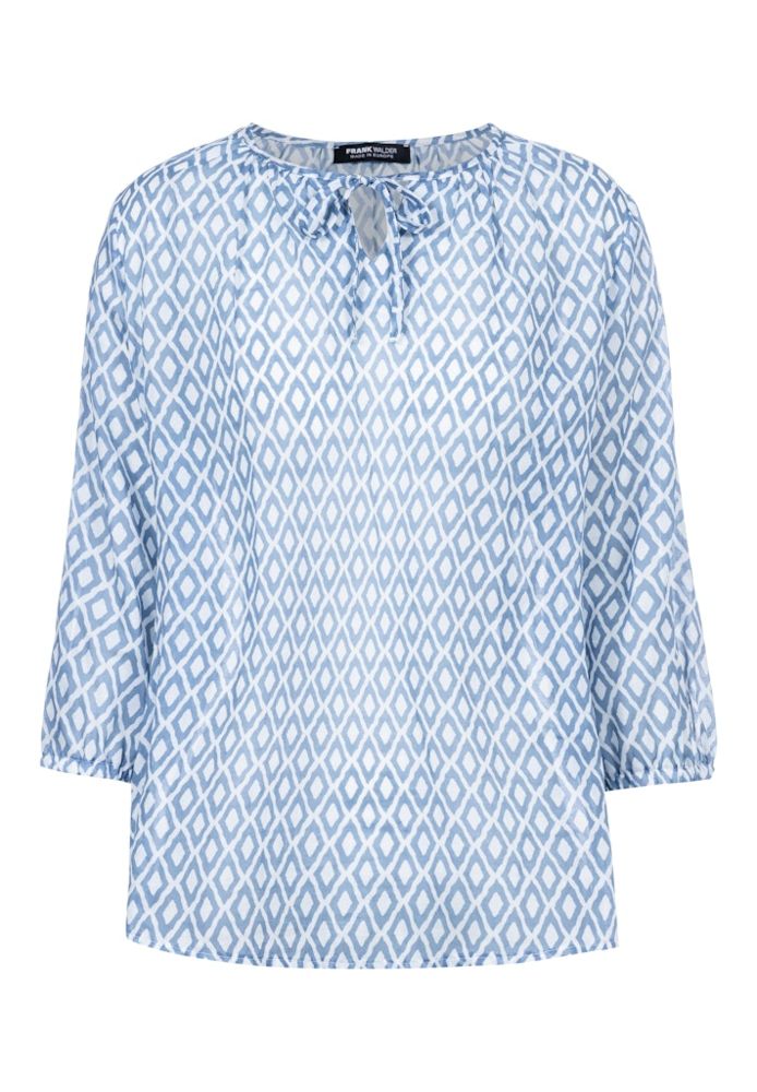 3/4 Arm Blusen-Shirt in bleu gemustert