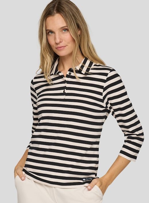 3/4 Arm Polo Shirt in geringelt mit Alabaster