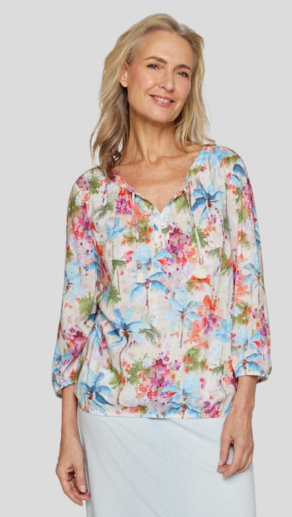3/4 Arm Blusen-Shirt in mehrfarbig gemustert