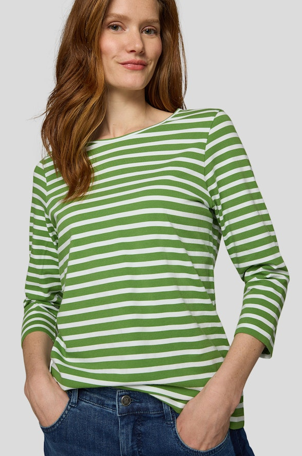 Ringelshirt in farn/ecrue mit 3/4 Arm  Ringelshirt in farn/ecrue mit 3/4 Arm