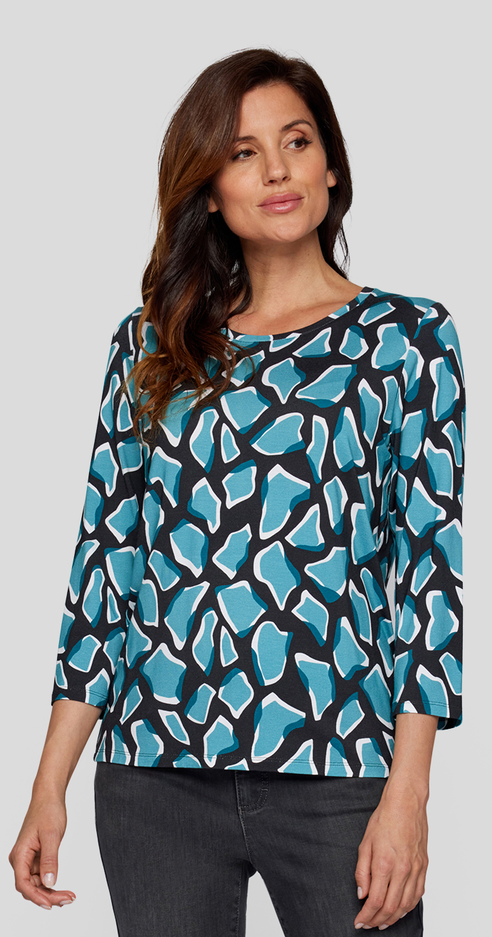 53-222351-3093vdd 3/4 Arm Shirt mit abstraktem Print in grau-blau