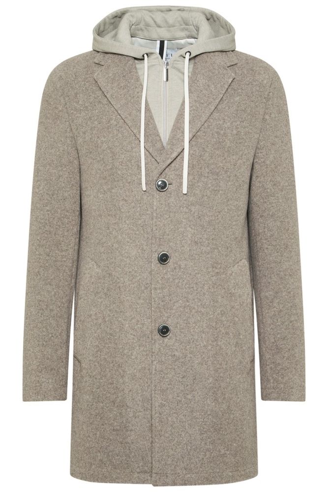 Woll -Kurzmantel in beige mit Struktur und Westeneinsatz