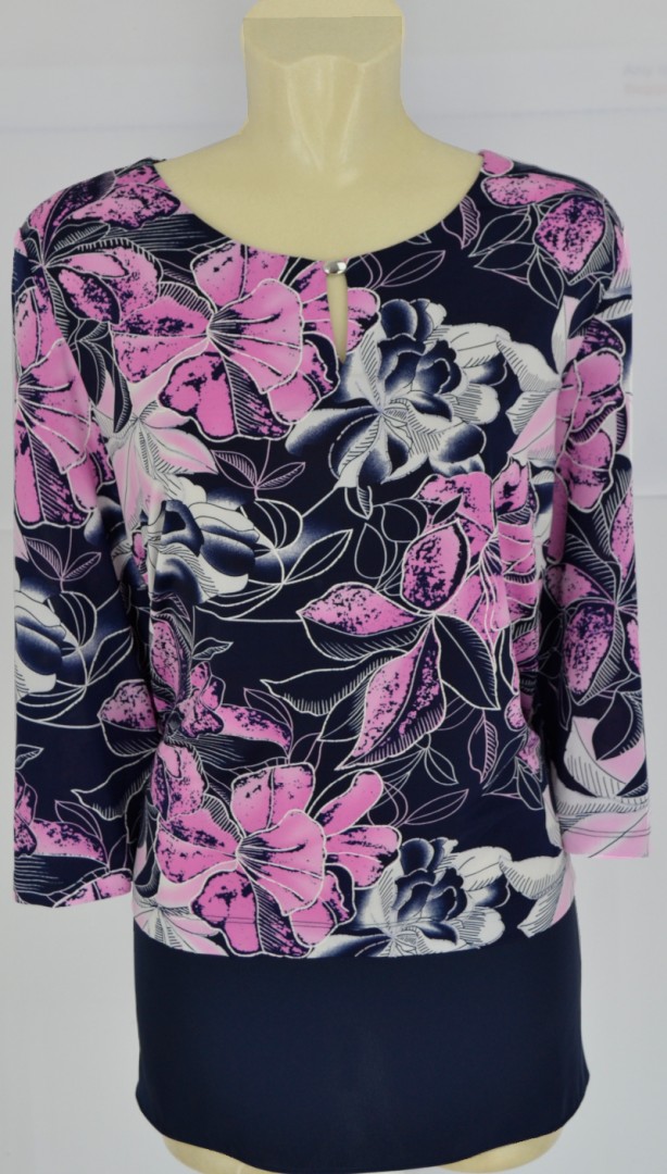 Festliches Shirt in marine-pink floral gemustert