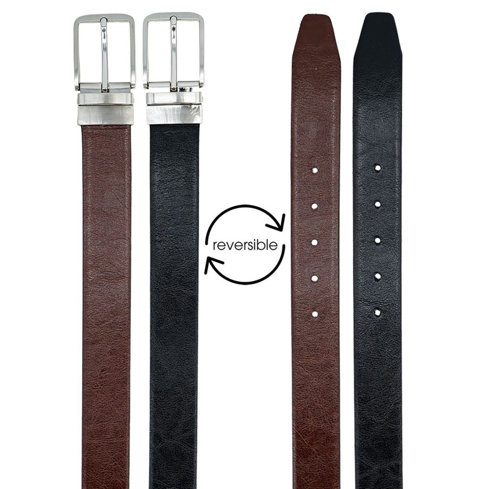 Herren Wende-Ledergürtel in schwarz-cognac