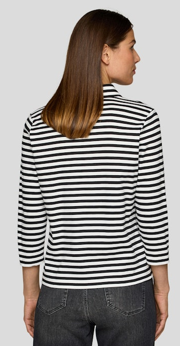 3/4 Arm Polo Shirt in allover geringelt mit schwarz