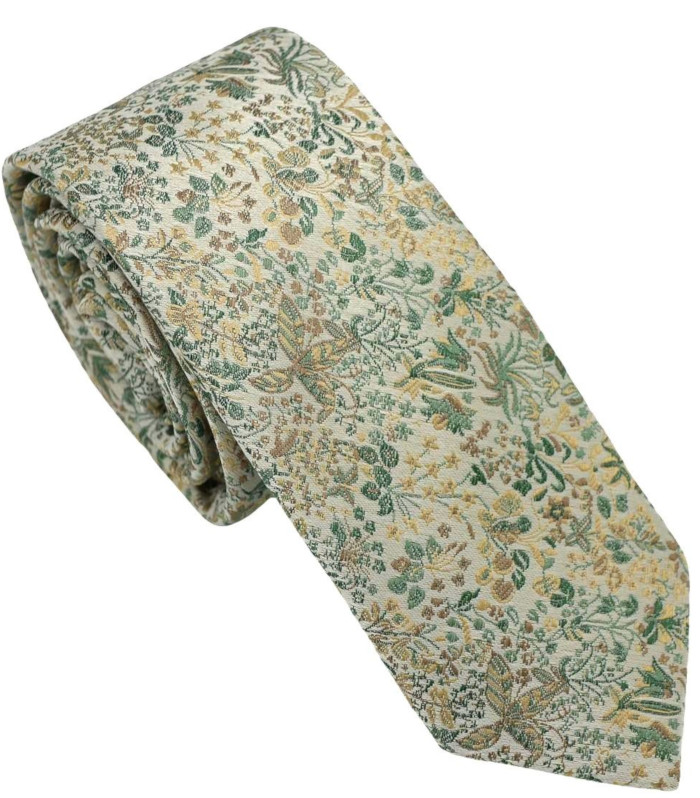 Seiden Krawatte in beige-grün-braun floral