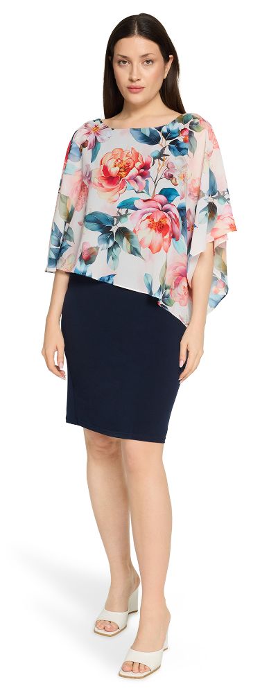 Mittellanges Kleid mit Volant in Patch Dark Blue/Red