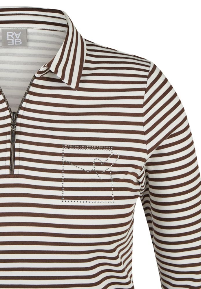 3/4 Arm Polo Shirt in geringelt mit Mokka