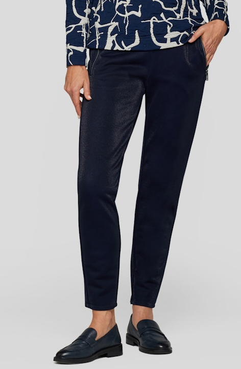 Schmal geschnittene Jersey Hose ohne Bund in marine mit Glanz