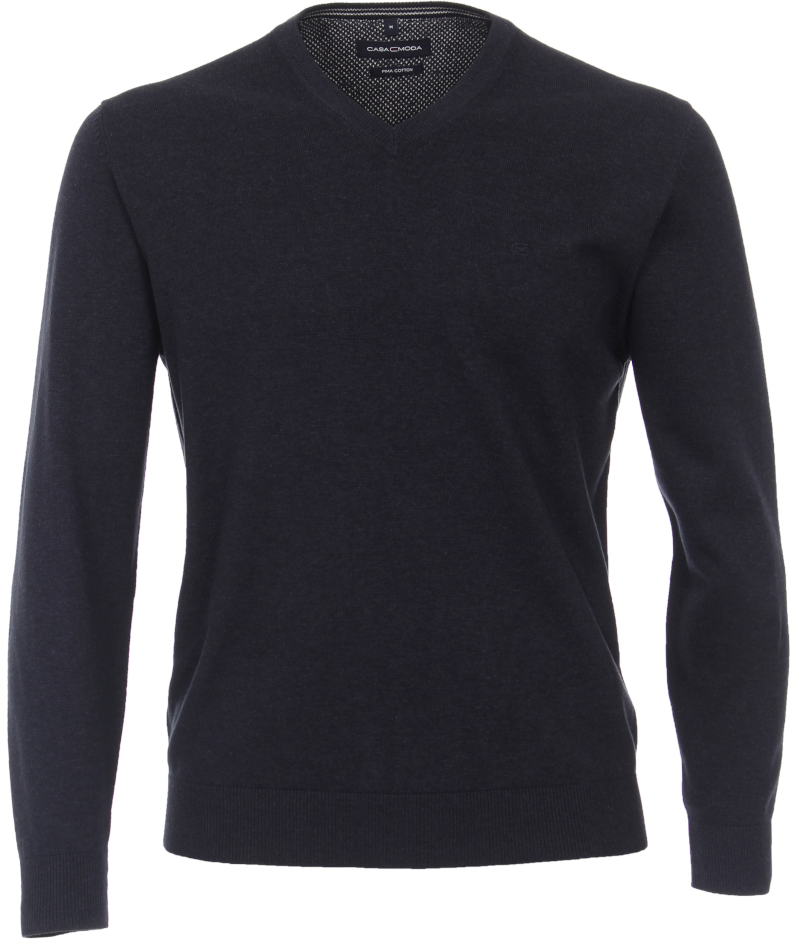 Pullover mit V-Ausschnitt in dunkel blau meliert