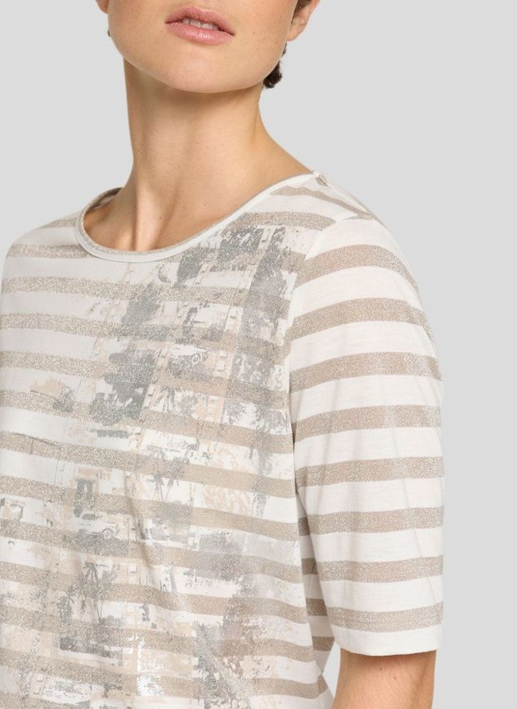 1/2 Arm Shirt geringelt mit Print und Glanz