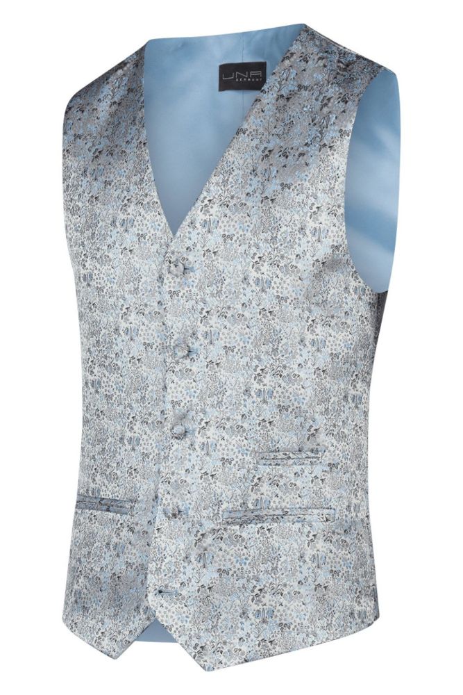 Festliche Weste in bleu-silber mit Ausmusterung