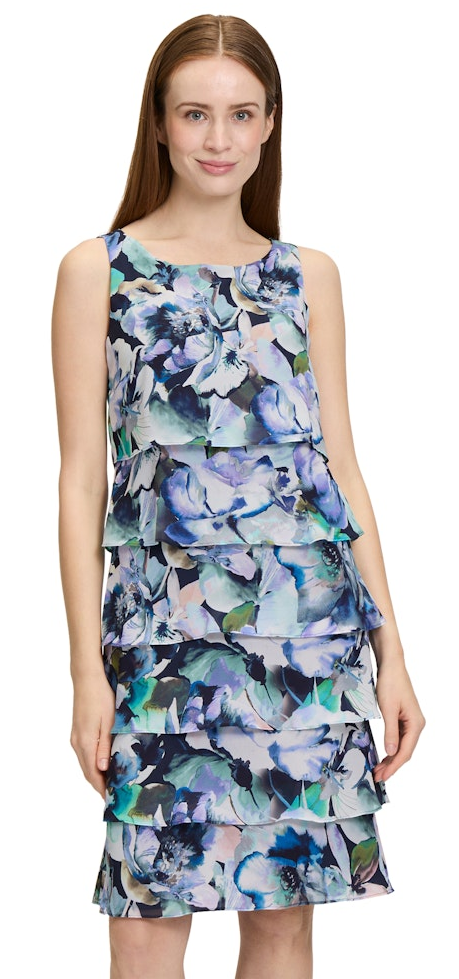 Mittellanges Volant Kleid in green-blue