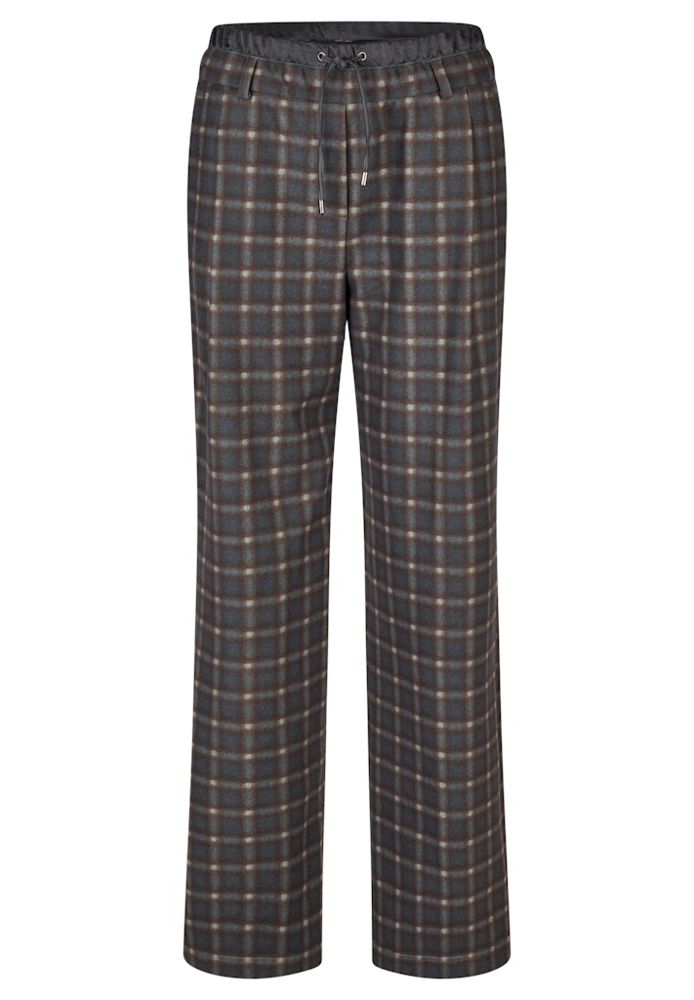 Stoffhose mit weitem Bein in mehrfarbig mit cognac