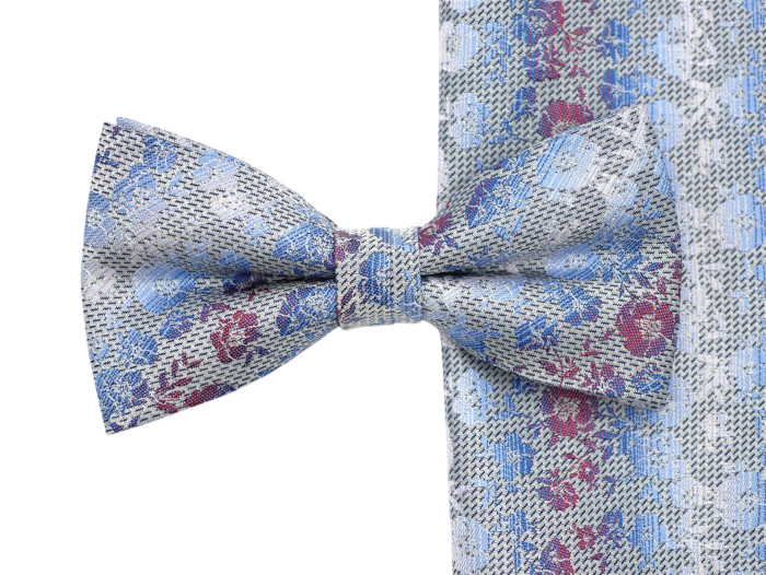 Seiden Schleife mit Tuch in bleu/grau/bordeaux