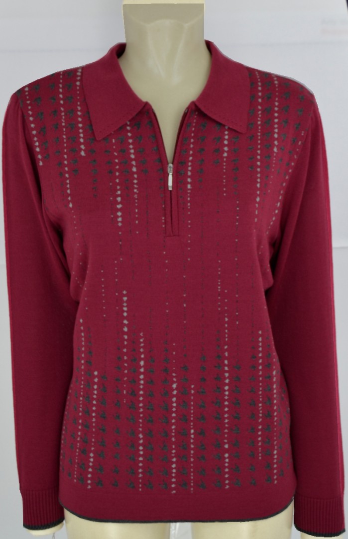 Pullover mit Kragen in mehrfarbig beere gemustert