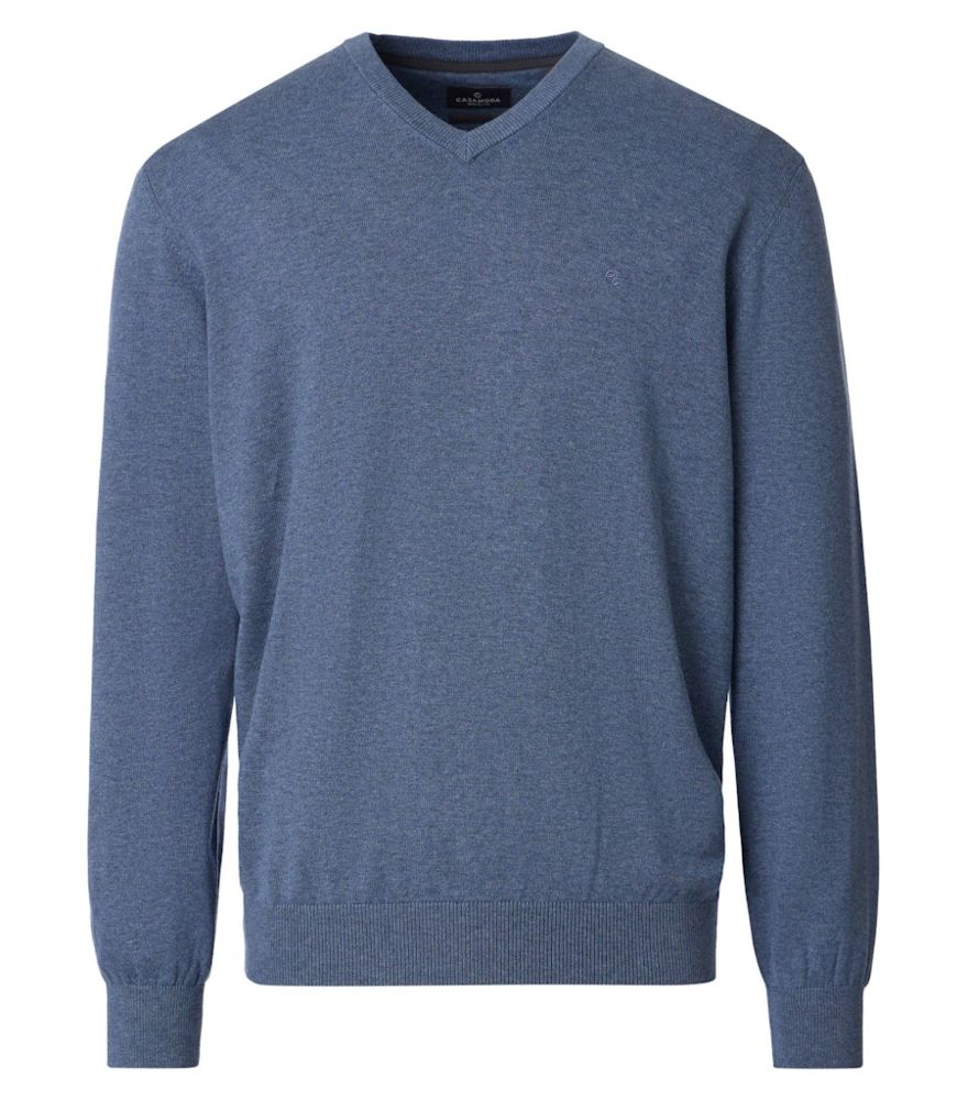 Pullover mit V-Ausschnitt in mittel blau meliert