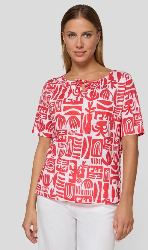 1/2 Arm Blusen-Shirt in Koralle/Weiß gemustert