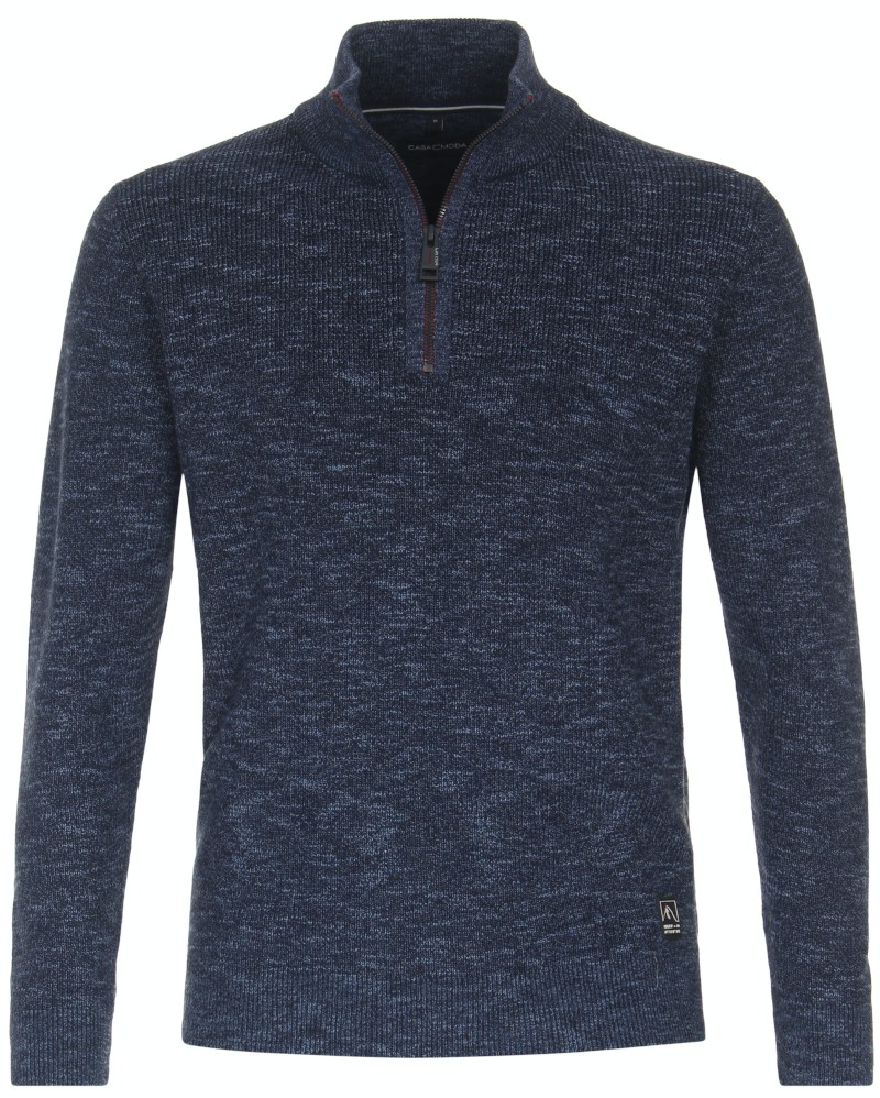 Pullover als Troyer mit R-V in blau mit Struktur