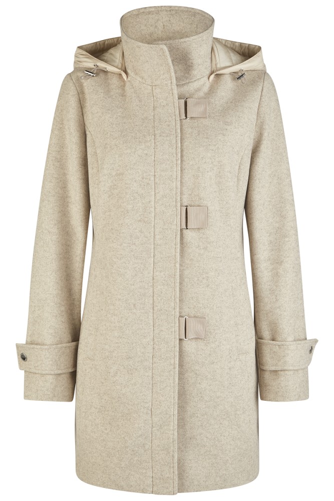 Wolljacke in beige meliert mit Kapuze